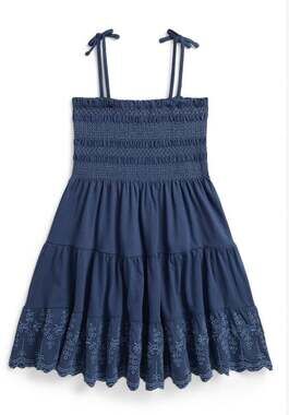 Polo Ralph Lauren Girls Smock Bodice Cotton Eyelet Dress Sz XL/16